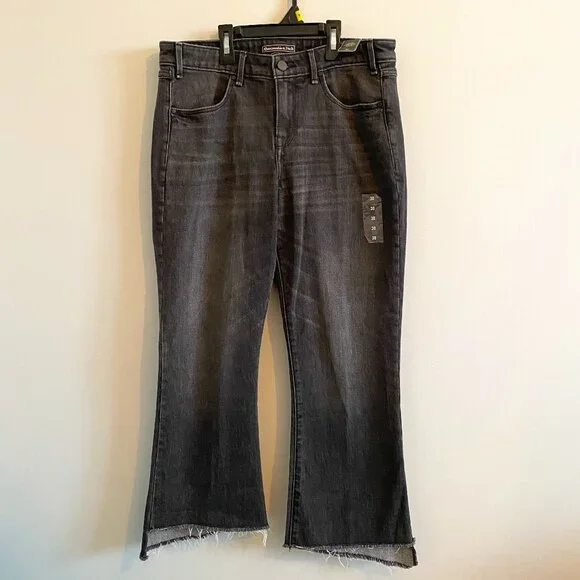 Abercrombie and Fitch Black Grey Cropped Flare Denim Jeans with Step-Hem - Picture 1 of 8
